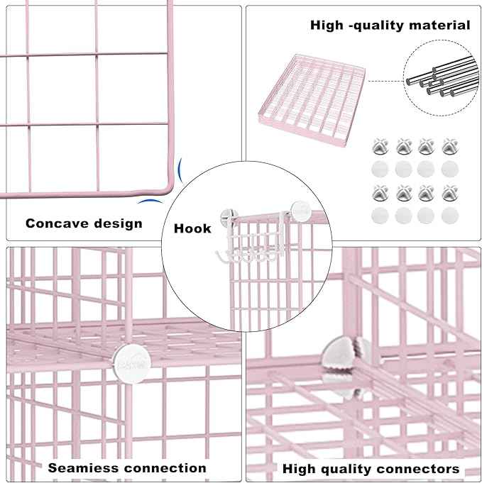 C&AHOME Wire Cube Storage, 8 - Cube Organizer Metal C Grids, Modular Shelves Units, Closet Organizer, Ideal for Home, Office, Living Room, 24.8" L x 12.4" W x 48.4" H, Pink UWCS3008P