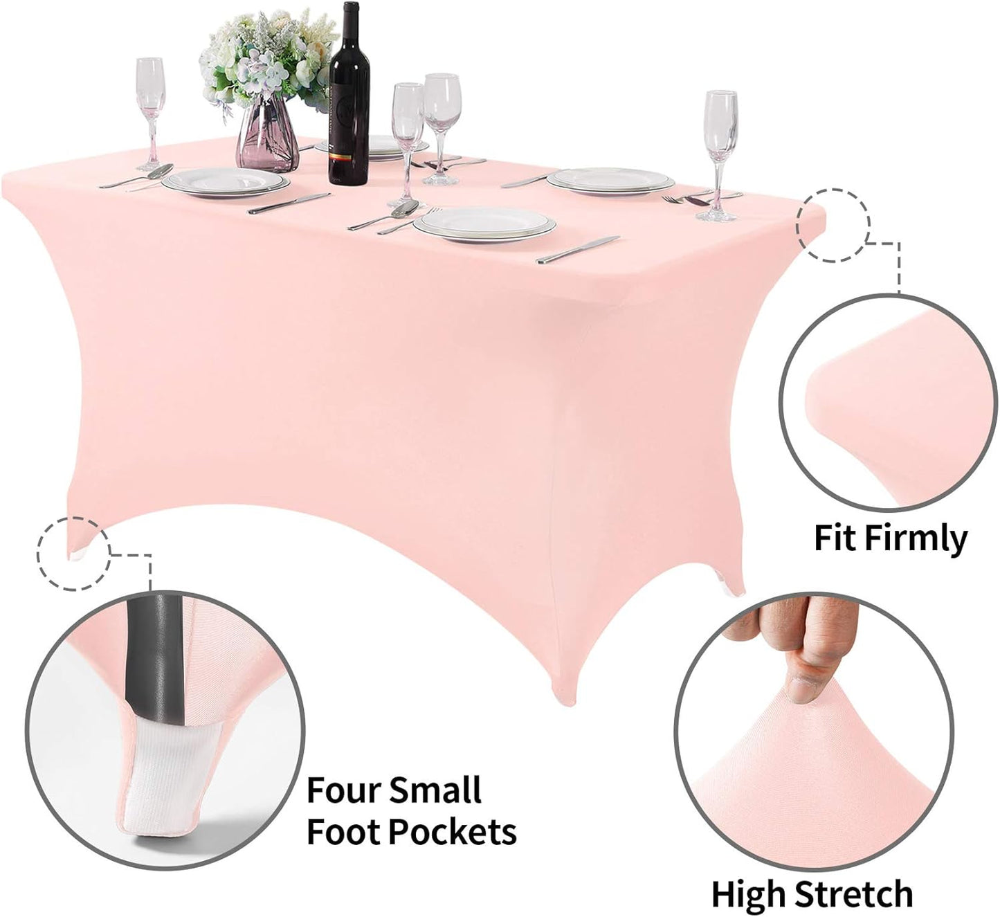 2Pack Spandex Table Cover for 4FT or 6ft or 9ft Table Universal Fitted Stretch Tablecloth for Party, Banquet, Wedding and Events-Blush Pink