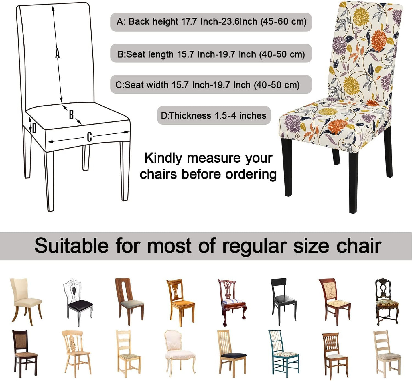 JQinHome Pattern Chair Covers for Dining Room Set of 6, High Stretch Removable Washable Parsons Chair Slipcover for Home Party Hotel Wedding Ceremony (Flower,6PCS)