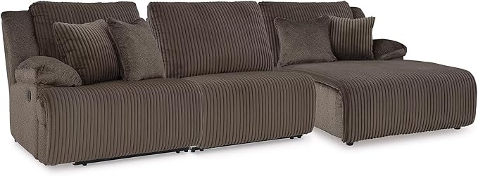 Signature Design by Ashley Top Tier Casual Manual Reclining Right-Arm Facing 3-Piece Sofa Chaise Sectional with 4 Accent Pillows, Dark Brown