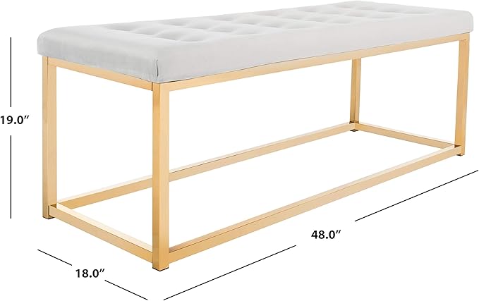 SAFAVIEH Home Collection – Reynolds Grey Tufted Upholstered Accent Bench, Modern Parsons-Style Open Frame Bench with Brass Legs for Bedroom, Entryway or Living Room (FOX6225F)