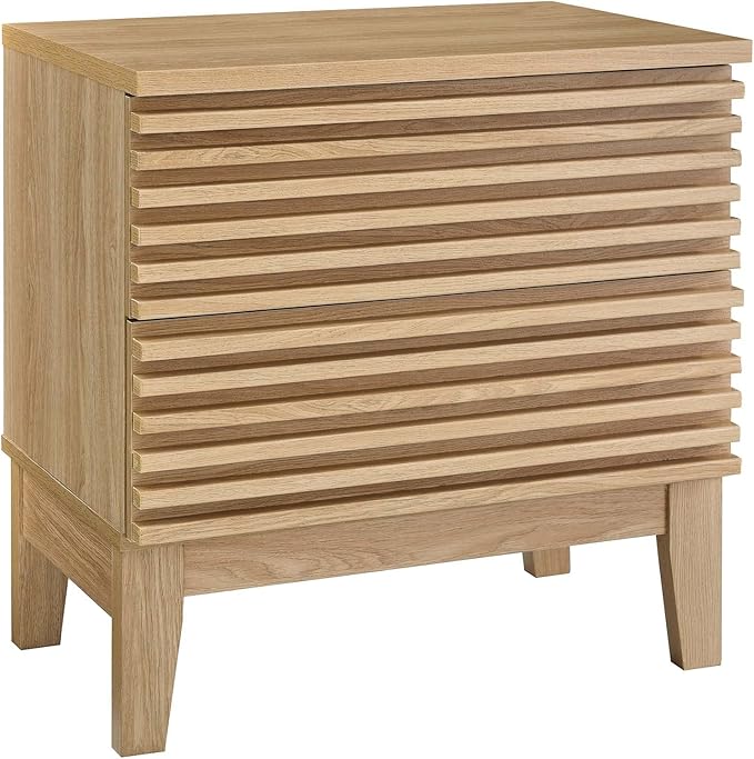Modway Render Mid-Century Modern, Two-Drawer Nightstand, Oak