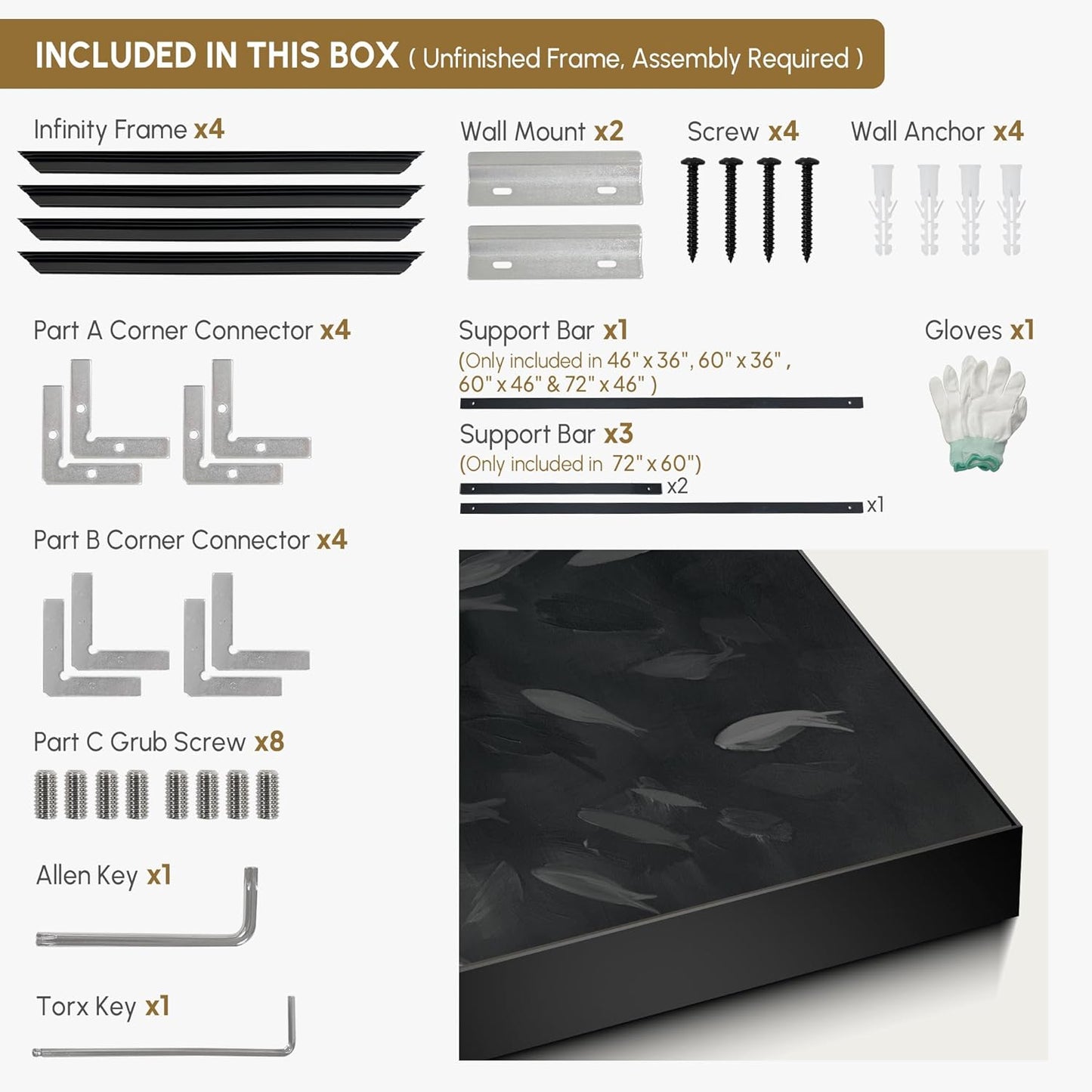 SIGNWIN 46"x72" Extra Large Framed Wall Art Monochrome Fish Silhouettes Illustration for Home Living Room Bedroom Decor (Frame Assembly Required)