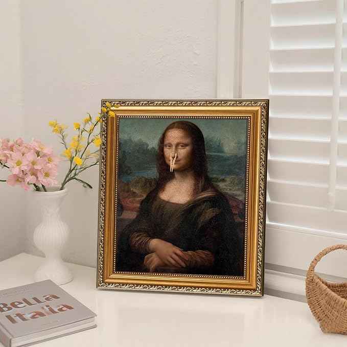 uniro Vintage Gold Framed Wall Art for Home Decor, Retro Funny Bathroom Wall Decor Canvas Artwork, Trendy Funky Wall Art Maximalist Decor, Funny Bathroom Signs for Bathroom, Living Room, Desktop decor - 8x10Inch