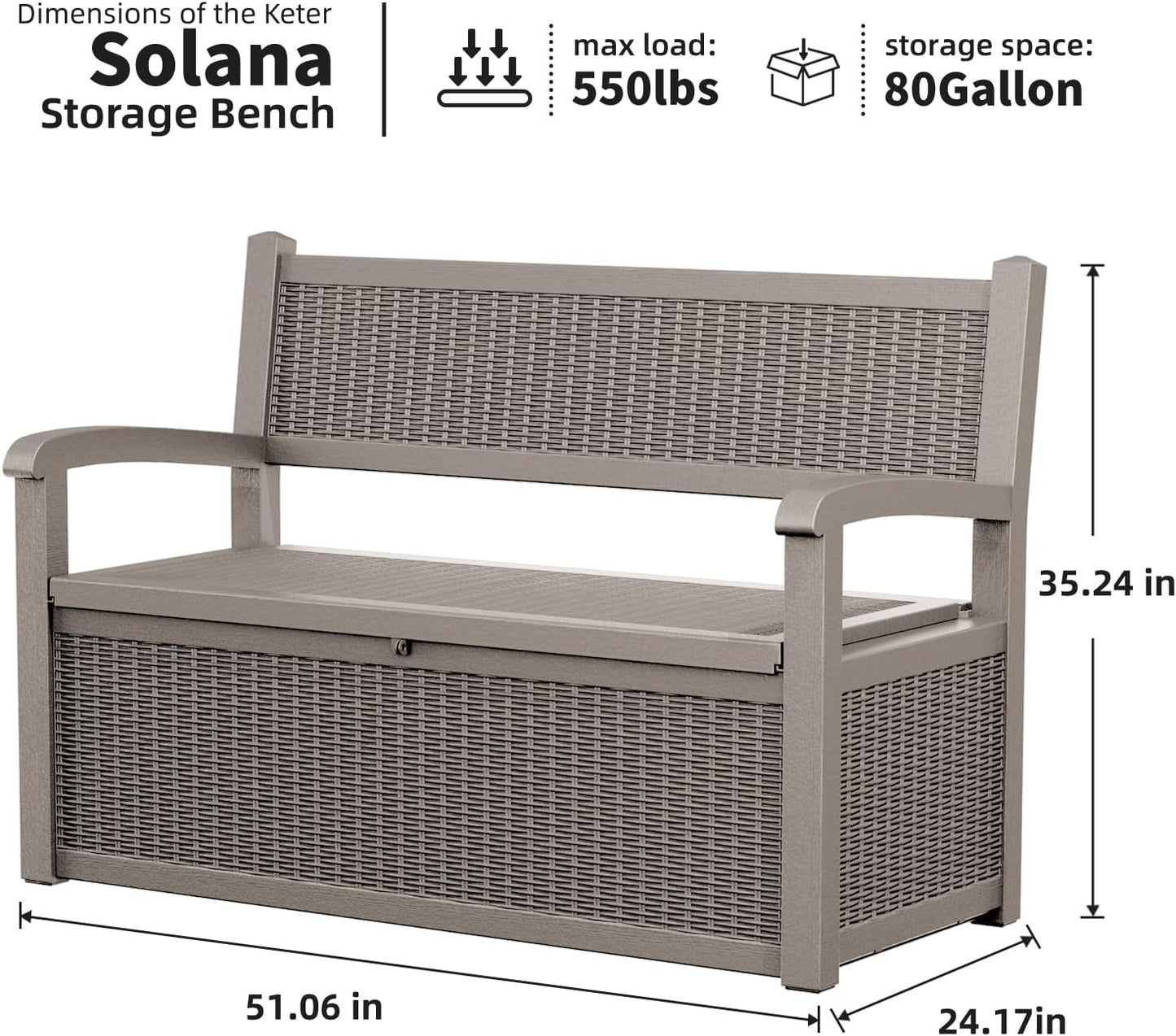 DRATO 75 Gallon Storage Bench Deck Box Outdoor Indoor,Lockable Durable All-Weather Seating with Hidden Storage,Deck Storage for Garden, Pool, Patio,Gray