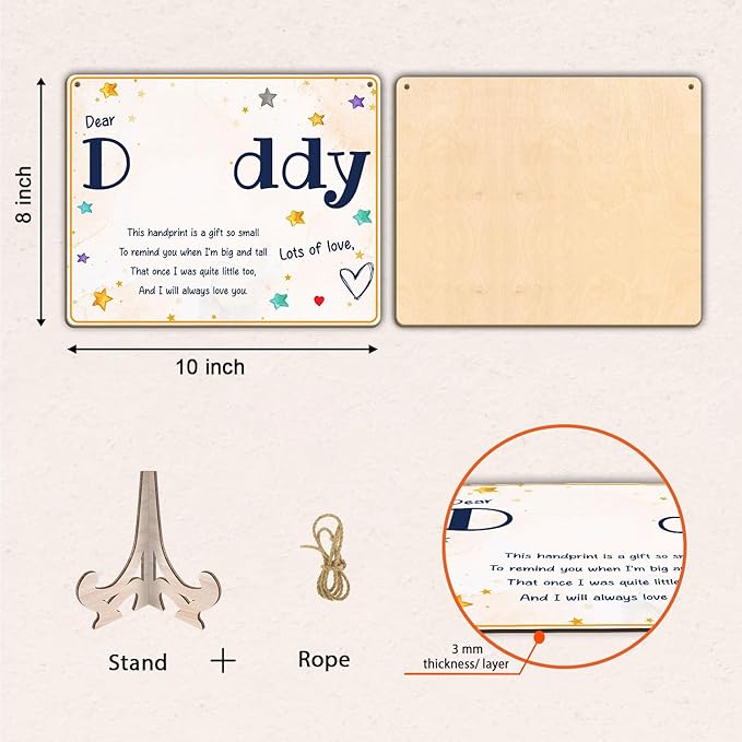 Dear Daddy Poem DIY Baby Handprint Art Craft Plaque Gift for Dad, Best Dad Ever Gifts with Kids Handprint Keepsake, Baby's First Fathers Day Handprint Craft with Poem Sign for Dad from Toddler Infant