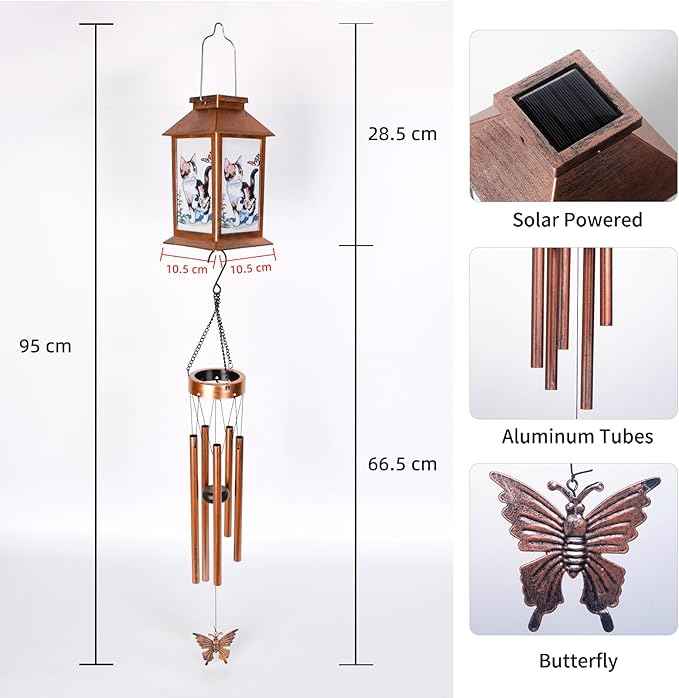Cat Wind Chimes, Solar Cat Lights for Outside, Gifts for Cats Lovers, Birthday Gifts for Women, Mom, Ded, Grandma, Garden Lawn Yard Outdoor Decor Mobiles Wind Chime, Cats Themed Gift