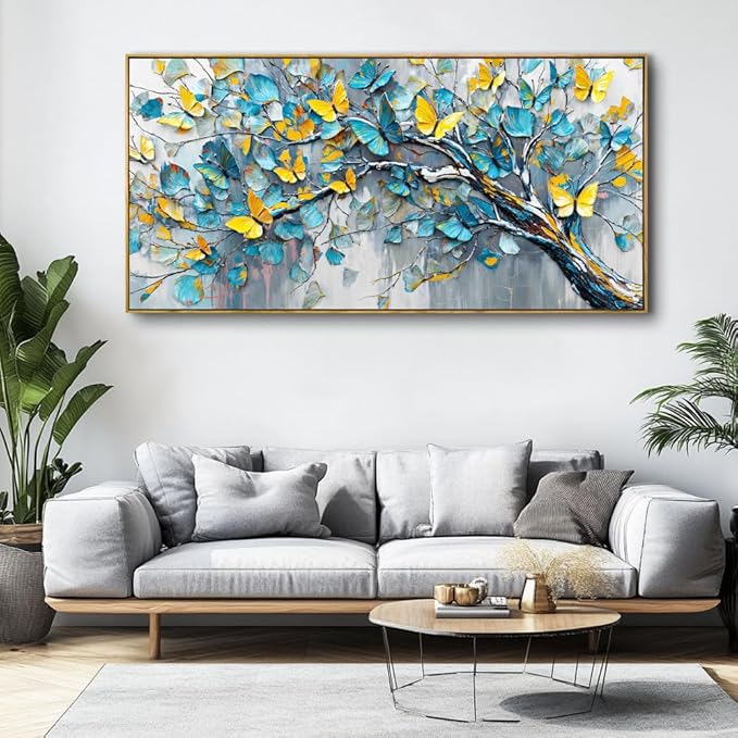 Abstract Tree Wall Art - Framed Modern Canvas Painting for Living Room, Bedroom Home Office Decor, 48x24 Inch Ready to Hang