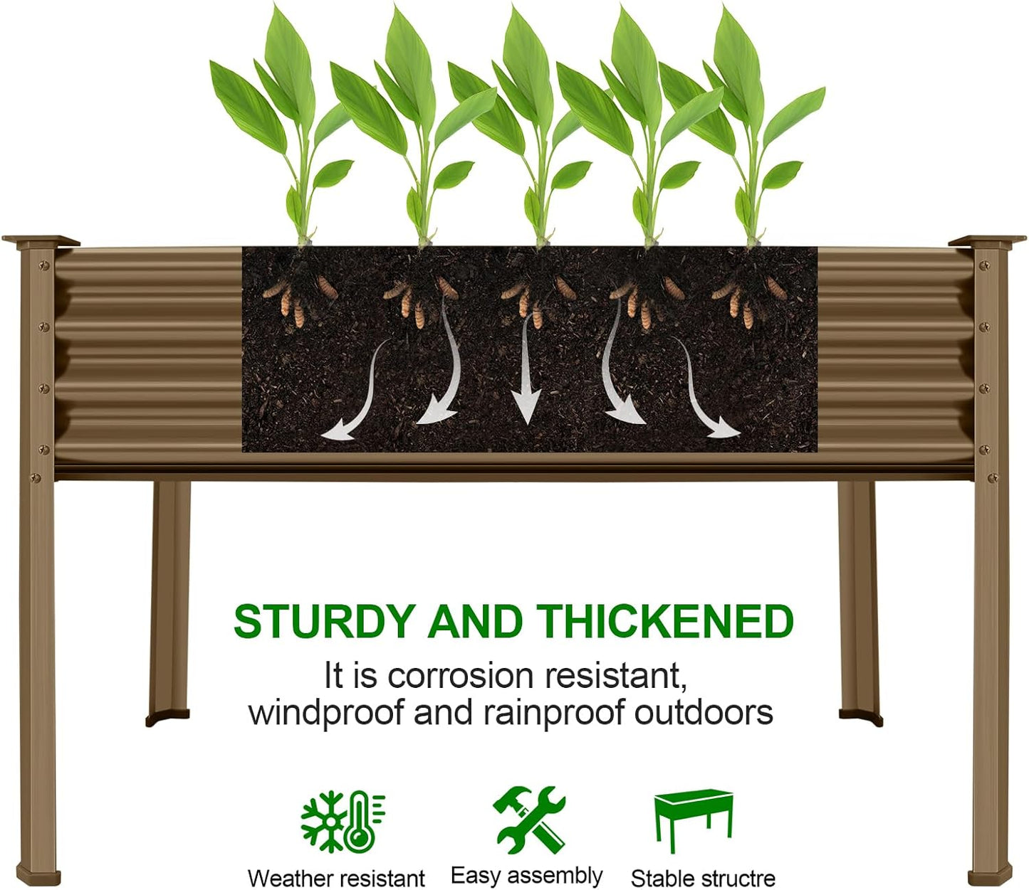 Land Guard Galvanized Oval Large Metal Raised Garden Bed with Legs for Vegetables (Beige)