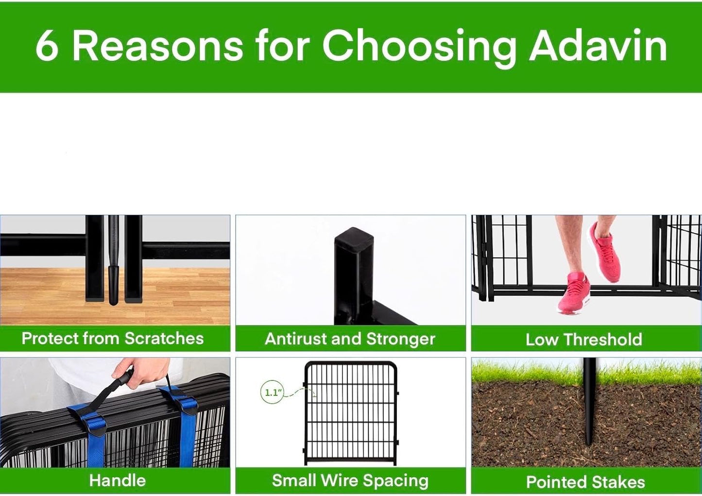 ADAVIN Tall Garden Fences and Borders for Dogs, Low Threshold Door, 48 in(H) 8 Panels Total 17.7 Ft(L) Dog Fences for The Yard, Modular Fencing, Garden Fence with Gate, Pet Fence