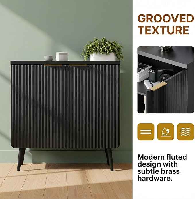 29.5" Modern Fluted Sideboard Cabinet with 2 Doors, Wood Storage Credenza with Shelves, Multi-Purpose Buffet Cabinet for Entryway, Dining & Living Room, Black