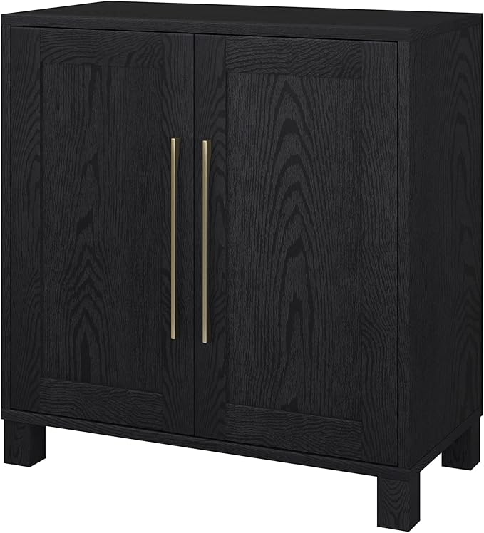 Henn&Hart 28" Wooden Accent Cabinet, Modern Sideboard Buffet Cabinet with 2 Doors and an Adjustable Shelf for Living Room, Dining Room, Bedroom or Entryway, Natural Black