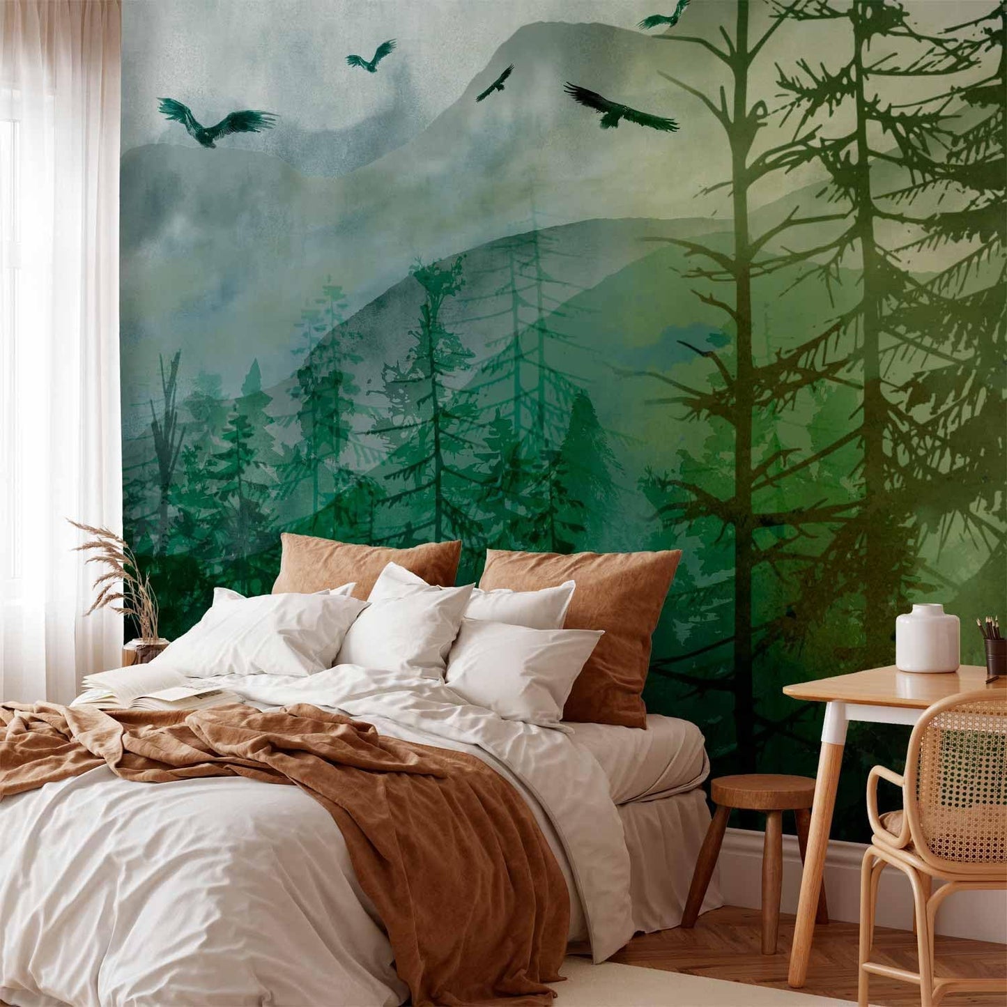 artgeist Wall Mural Natura 216x98 in - XXL Non-Woven Corner Wallpaper Fleece Angle Wall Decor Photo Print Picture Mountains Forest Birds Clouds c-A-10017-a-b