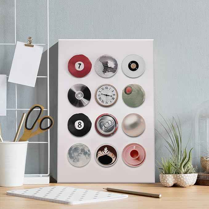 Vintage Disco Ball Canvas Wall Art, Retro 8 Ball Poster, Trendy Music Record Painting, Funky Aesthetic Moon Coffee Cup Prints For Apartment Dorm Wall Decor 24x36in Framed