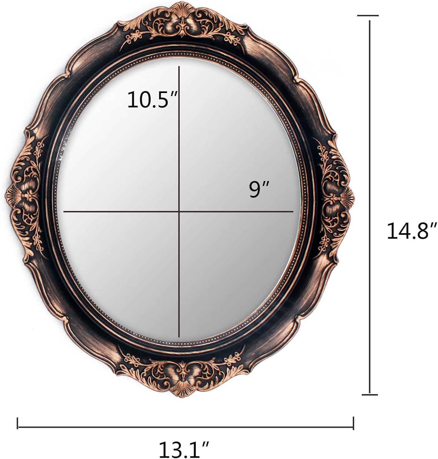 Vintage Decorative Wall Mirror 14.8 x 13.1 Inch Oval Mirror（ Brown）