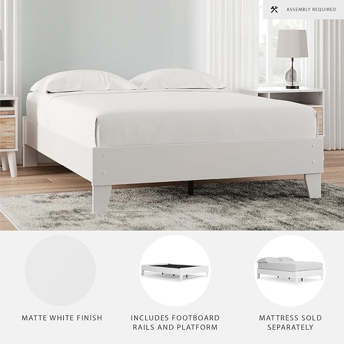 Signature Design by Ashley Piperton Modern Casual Youth Platform Bed Frame, Full, White
