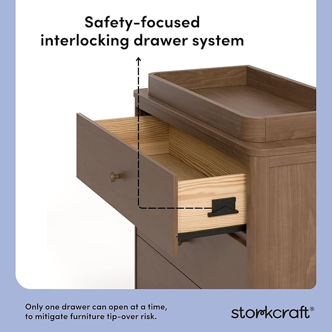 Storkcraft Casablanca 3 Drawer Chest with Removable Changing Topper (Hazelnut) – GREENGUARD Gold Certified Wood Dresser for Baby & Kids, Interlocking Drawer System for Safety