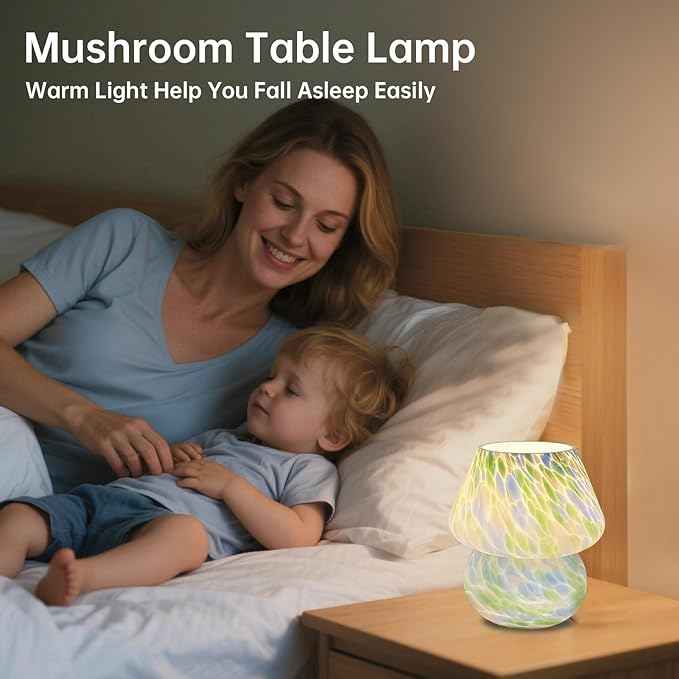Mushroom Lamp Table Lamp for Bedroom,Small Desk Bedside Lamps for Living Room,Mushroom Decor Cute Mini Modern Mid Century Lamps for Night Stands,Aesthetic Home Living Room Decor(Green)