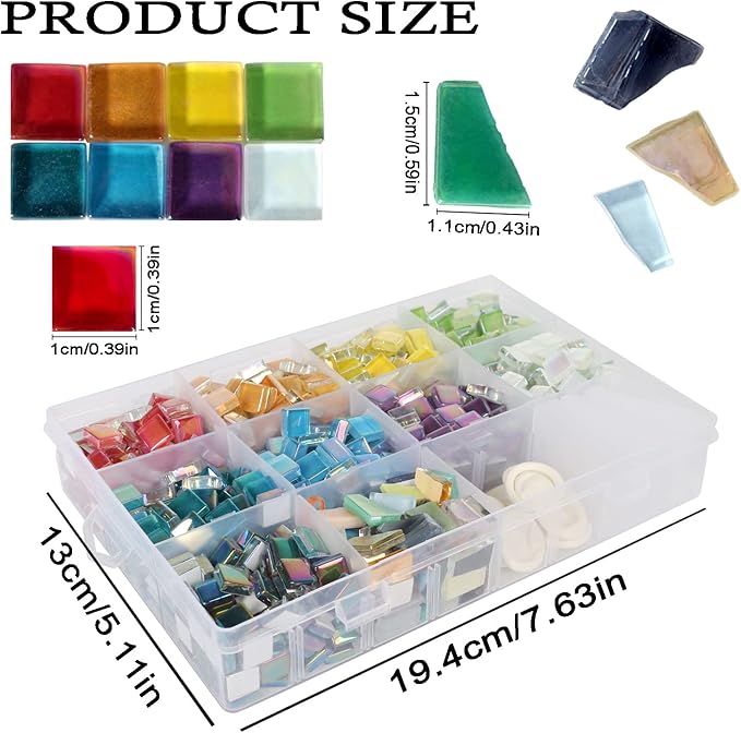 1.5lb Mosaic Tiles Assorted Iridescent Crystal Mosaic Tiles for Crafts, Glass Mosaic Pieces Set with Box 680g DIY Picture Frames Handmade Jewelry Art Decoration Gifts (Multi Colors Set)