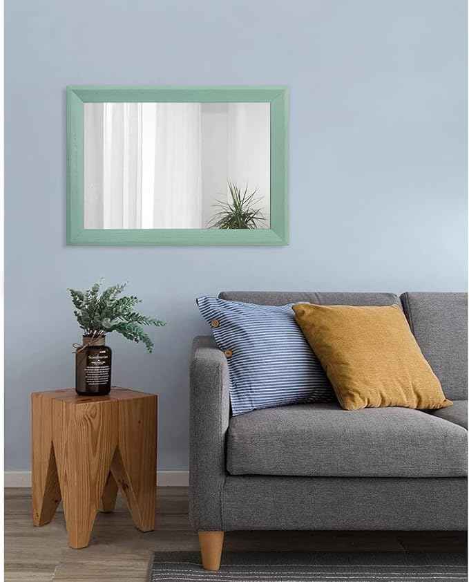 AAZZKANG Wood Framed Mirror Rectangle Modern Farmhouse Wall Mirrors Decor Large 20"x16" for Bedroom Living Room Bathroom Dressing Room Green