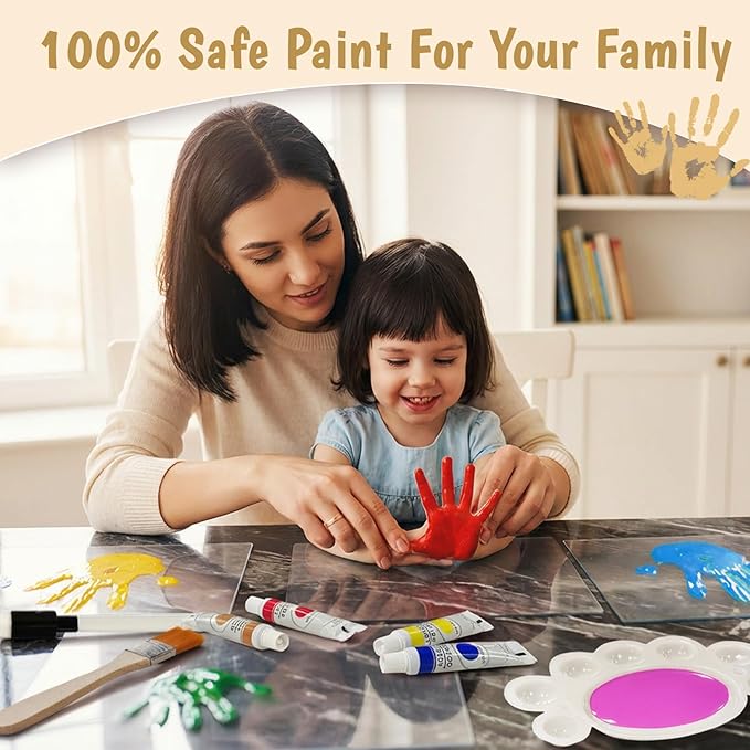 OurWarm Family Handprint Kit with Light, DIY Handprint Family Keepsake Wooden Frame with Sticker & Non-Toxic Baby Safe Paint, Baby Keepsake Gifts for Newborn, Mother's Day, New Parents, Adoption Day