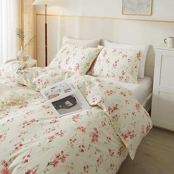 Girls Pink Floral Comforter Set Twin XL Boho Garden Floral Bedding Comforter Set Fluffy Soft Microfiber Flowers Comforter with 2 Pillowcases Chic Vintage Botanical Comforter Set All Season Twin XL