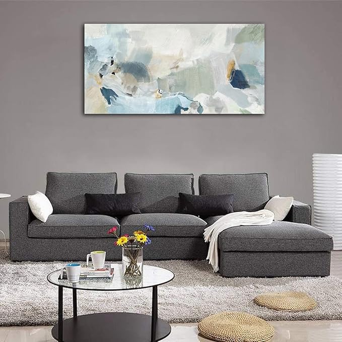 arteWOODS Abstract Canvas Wall Art Teal Abstract Pictures Canvas Painting Modern Bluish Green Canvas Prints Turquoise Artwork Wall Decor for Living Room Bedroom Home Office Wall Decoration 29" x 58"