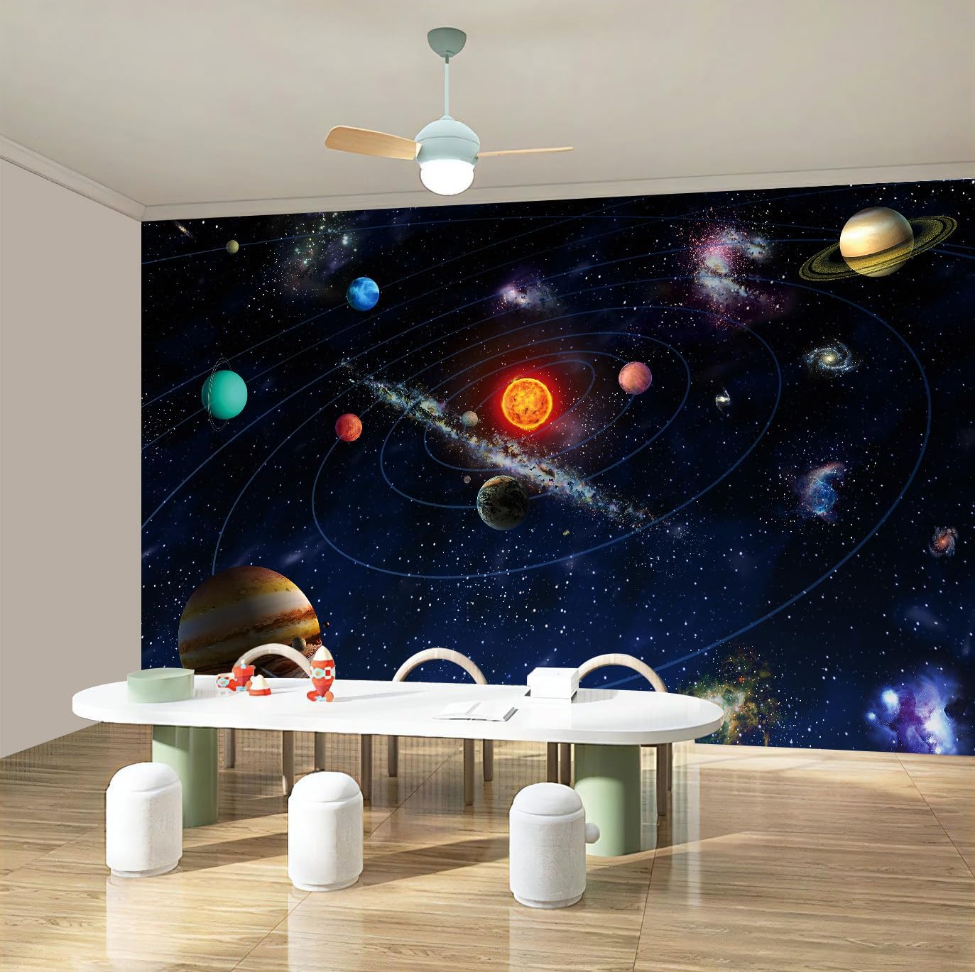 WFBHUA-Galaxy Wallpaper Mural Kids Nursery Wallpaper Cosmic Planets Wall Mural Decoration for Boys Room Playroom(Not Peel and Stick)