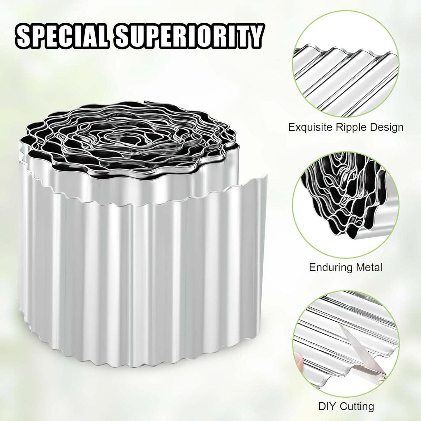 Corrugated Metal Garden Edging - 10 Inch X 10 FT Landscape Edging Border, Flexible Border for Garden Fence, Flower Bed, and Lawn (Silver)