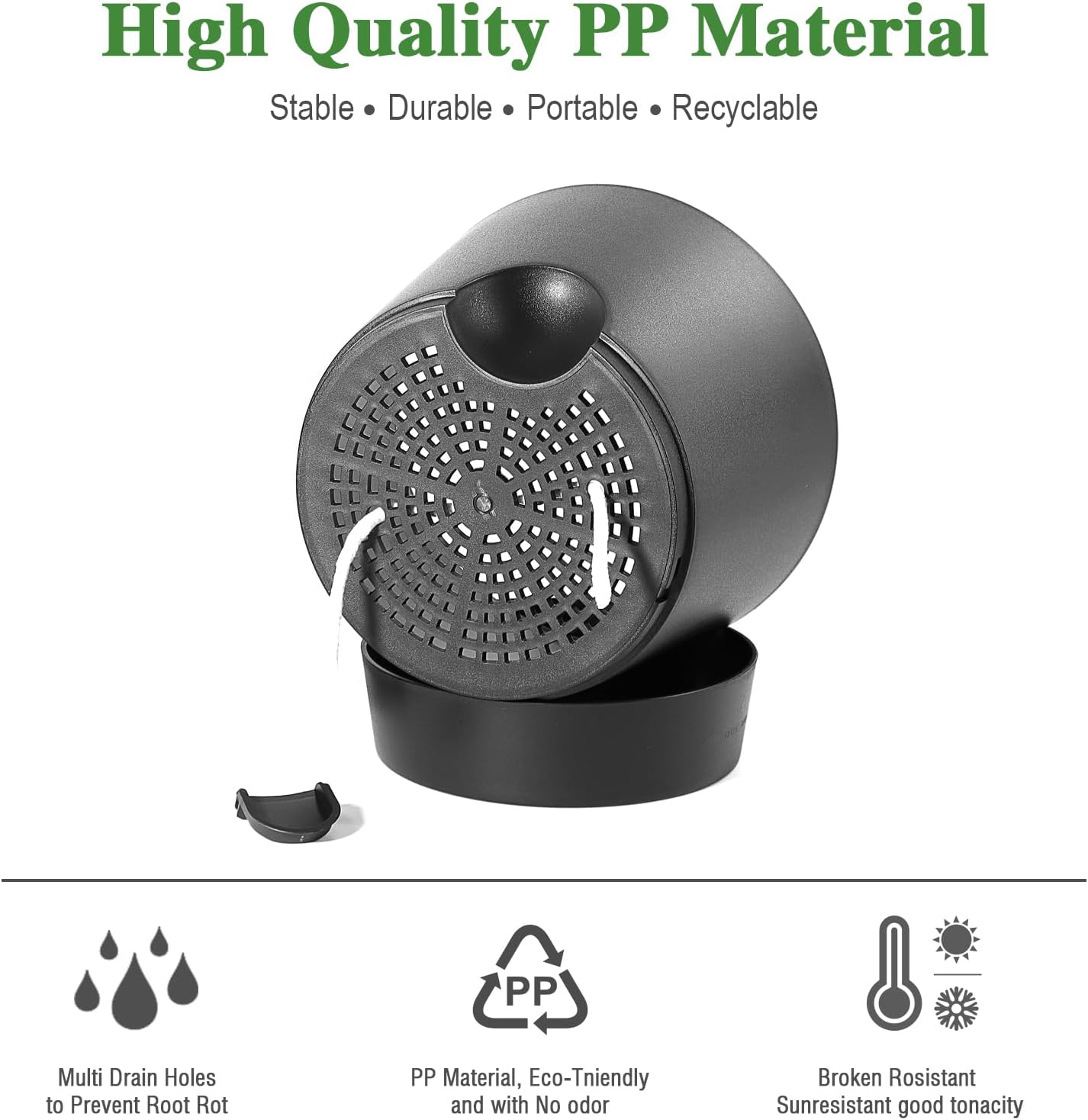 Self Watering Pots for Indoor Plants,12 inch Planters with Drainage Holes Plastic Flower Pots with Deep Reservoir, Black