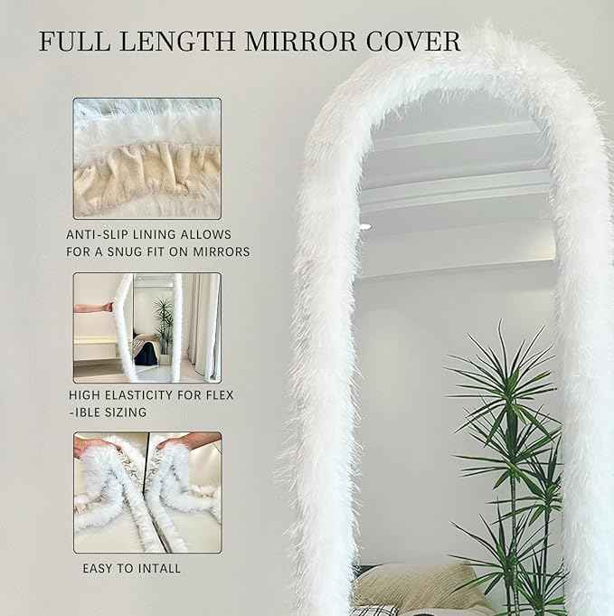 Fluffy Mirror Frame Cover for Arched & Full-Length Mirrors (59"x16") – Stretchy, Non-Slip Fit, 6 Neutral Colors – Soft & Durable Décor (Mirror Not Included)