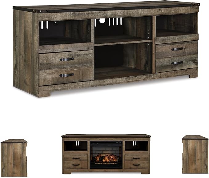 Signature Design by Ashley Entertainment Accessories Urban 63" TV Stand with Electric Fireplace for TVs up to 72", Dark Brown