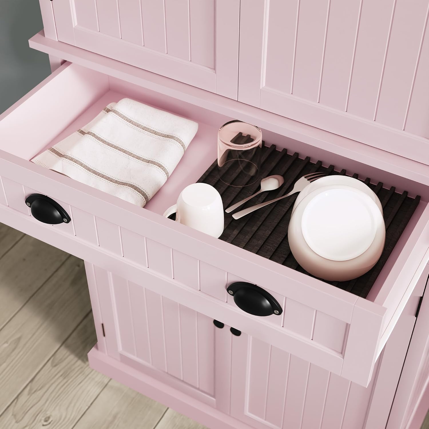 ARTPOWER 72" Tall Kitchen Pantry Storage Cabinet with Drawer and Adjustable Shelves, Pantry Cabinet for Kitchen, Bathroom or Hallway, Pink - Décor Diaries