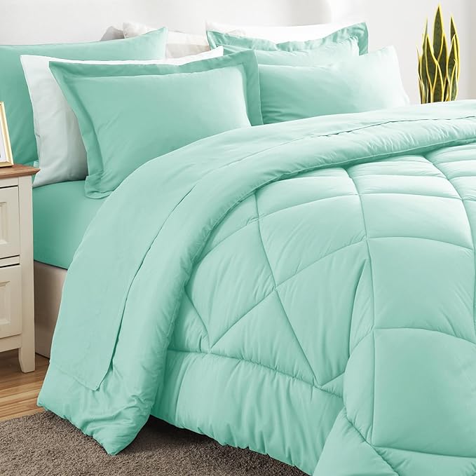 CozyLux Full Size Comforter Sets Mint Green - 7 Pieces Bed in a Bag Full, Luxury Soft Bed Set for All Seasons, Bedding Set with Down Alternative Comforter, Sheets, Pillowcases & Shams