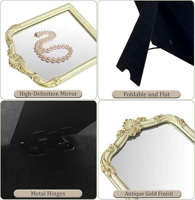 Cream Flower Bow Mirror - 13x10 Inch Perfect Elegant Decorative Accent, Wall-Mounted Tabletop Makeup Mirror for Nursery Baby Room Bedroom Decor