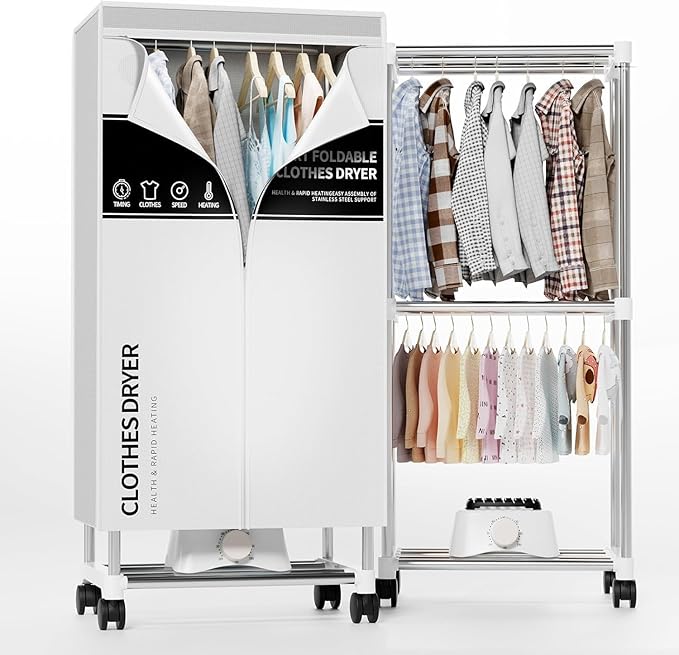 Clothes Dryer, Portable Drying Machine with Timer, 60inch Laundry Drying Wardrobe with Large Capacity, Electric Dryer/Rack for Home | Appartments (Grey UE5)
