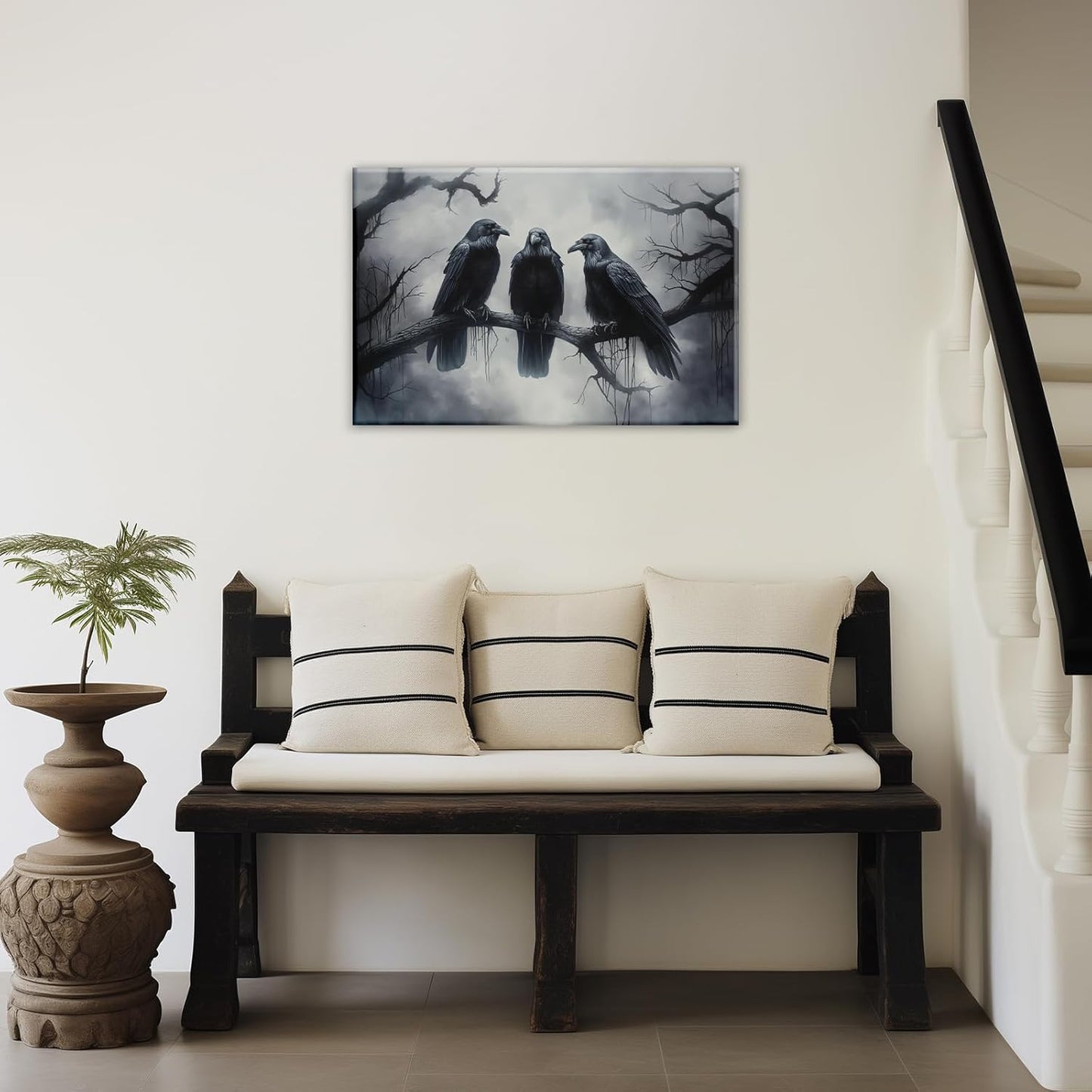 OAAPITI Halloween Wall Art Black Raven Art Poster Night Forest Landscape Pictures Print Scary Weird Black Crow Living Room Home Bedroom Decor(Artwork-5,28"x42")