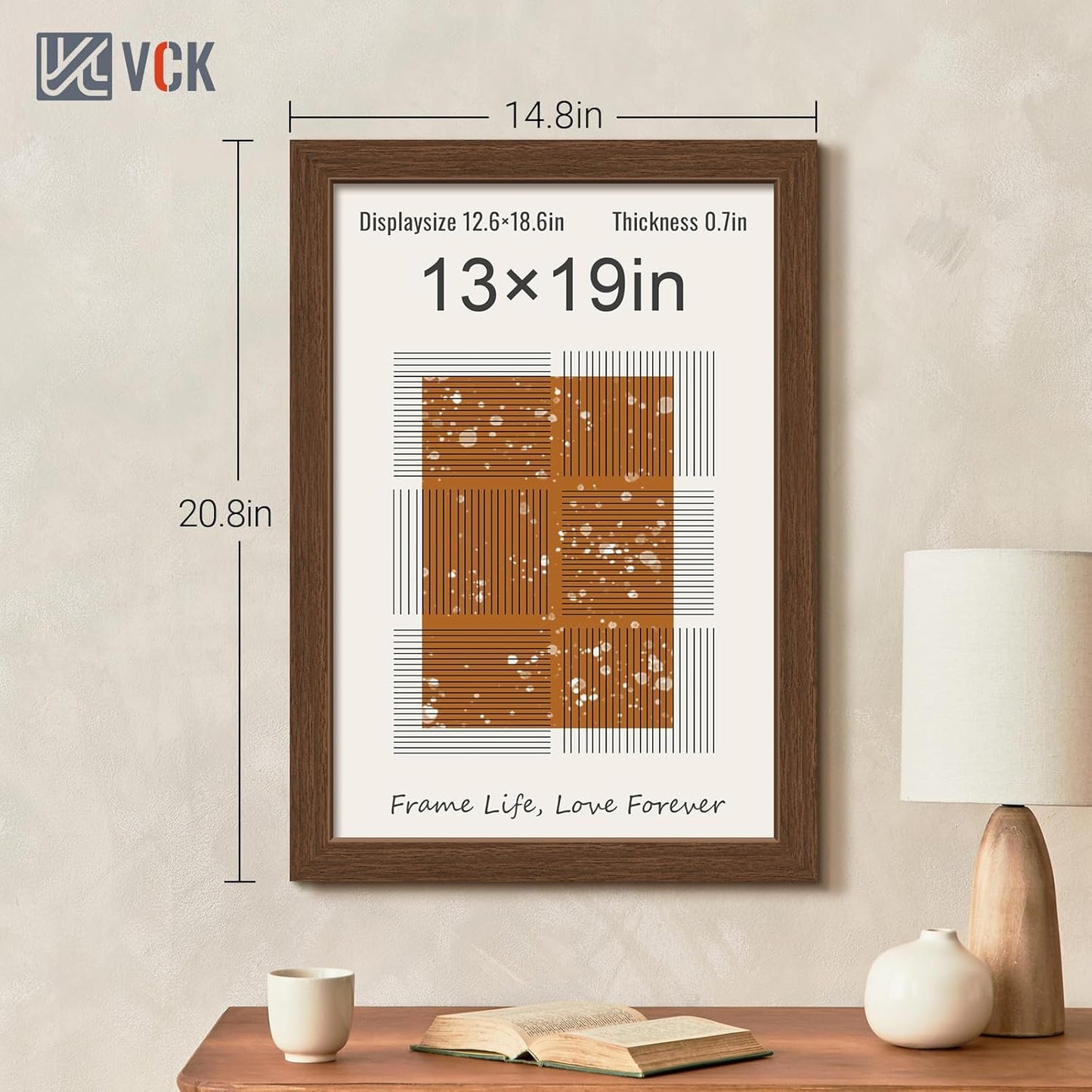 VCK 13x19 Frame Set of 3 - Brown, Wood Picture Frame with Exclusive Wood Grain, Wall Gallery Frame