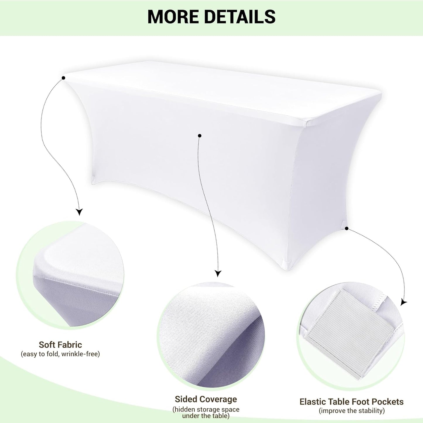 Obstal 4ft Stretch Spandex Table Cover - 4 Pack Universal Rectangular Fitted Tablecloth Protector for Wedding, Banquet and Party, White