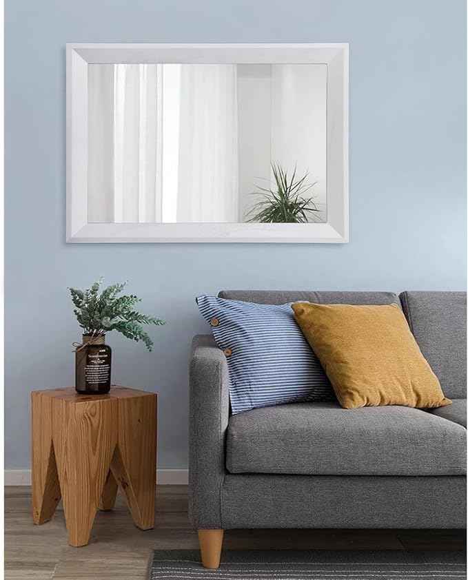 AAZZKANG Rectangular Wall Mirror Decorative Wood Framed Mirrors Large 28"x20" for Farmhouse Bedroom Bathroom Living Room Entryway Hanging Home Decor
