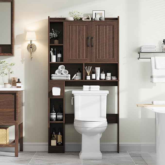 Over The Toilet Storage Cabinet, Farmhouse Storage Cabinet Over Toilet with Barn Door，Home Space-Saving Toilet Rack, for Bathroom, Restroom, Laundry