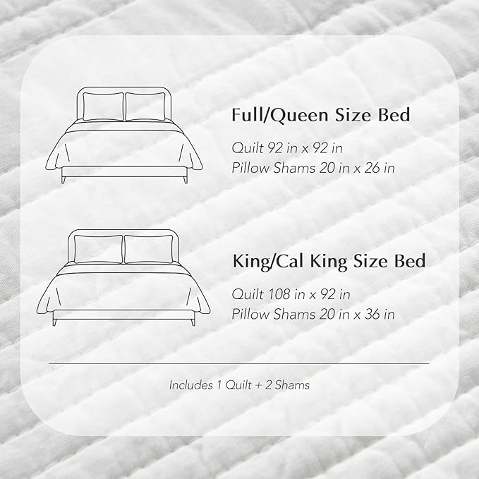 EVERGRACEHOME 100% Cotton Modern Lines Quilt Set King Size, Pre-Washed Soft Striped Coverlet Bedspread, 3 Piece Lightweight Bedding Set for All Season, with 2 Pillow Shams, Bright White