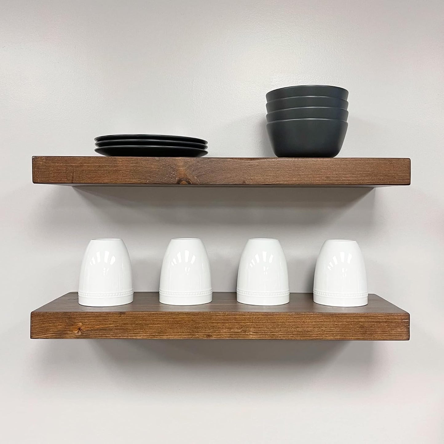 URBANDI, Rustic Floating Shelves, Set of 2, Hidden Bracket, Solid Wood, Heavy Duty, Wall Mounted Shelves, (Provincial, 48Wx6D)