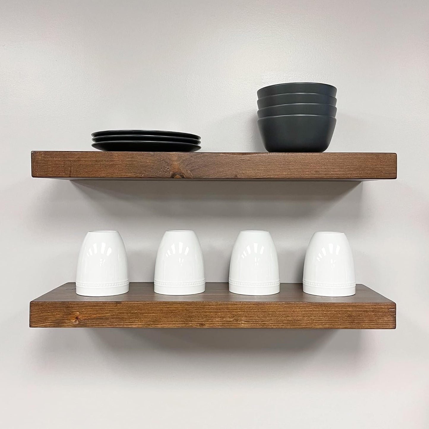 URBANDI, Rustic Floating Shelves, Set of 2, Hidden Bracket, Solid Wood, Heavy Duty, Wall Mounted Shelves, (Provincial, 48Wx8D)
