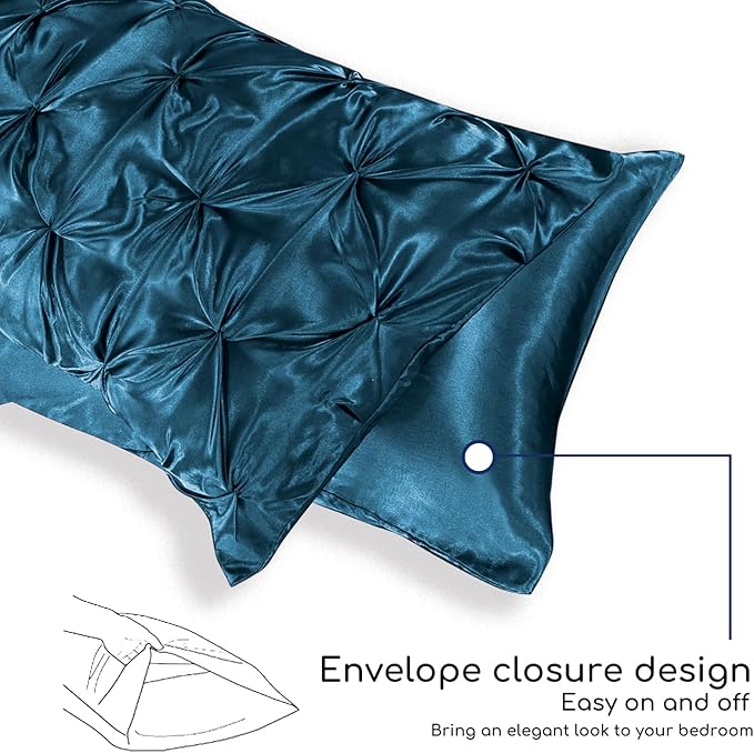 MR&HM Satin Comforter Full 7 Pieces - Luxurious Pinch Pleat Bedding Set with Comforter, Flat Sheet, Fitted Sheet, Pillowcases & Shams, Super Silky Soft Bed Set for All Season (Full, Teal)