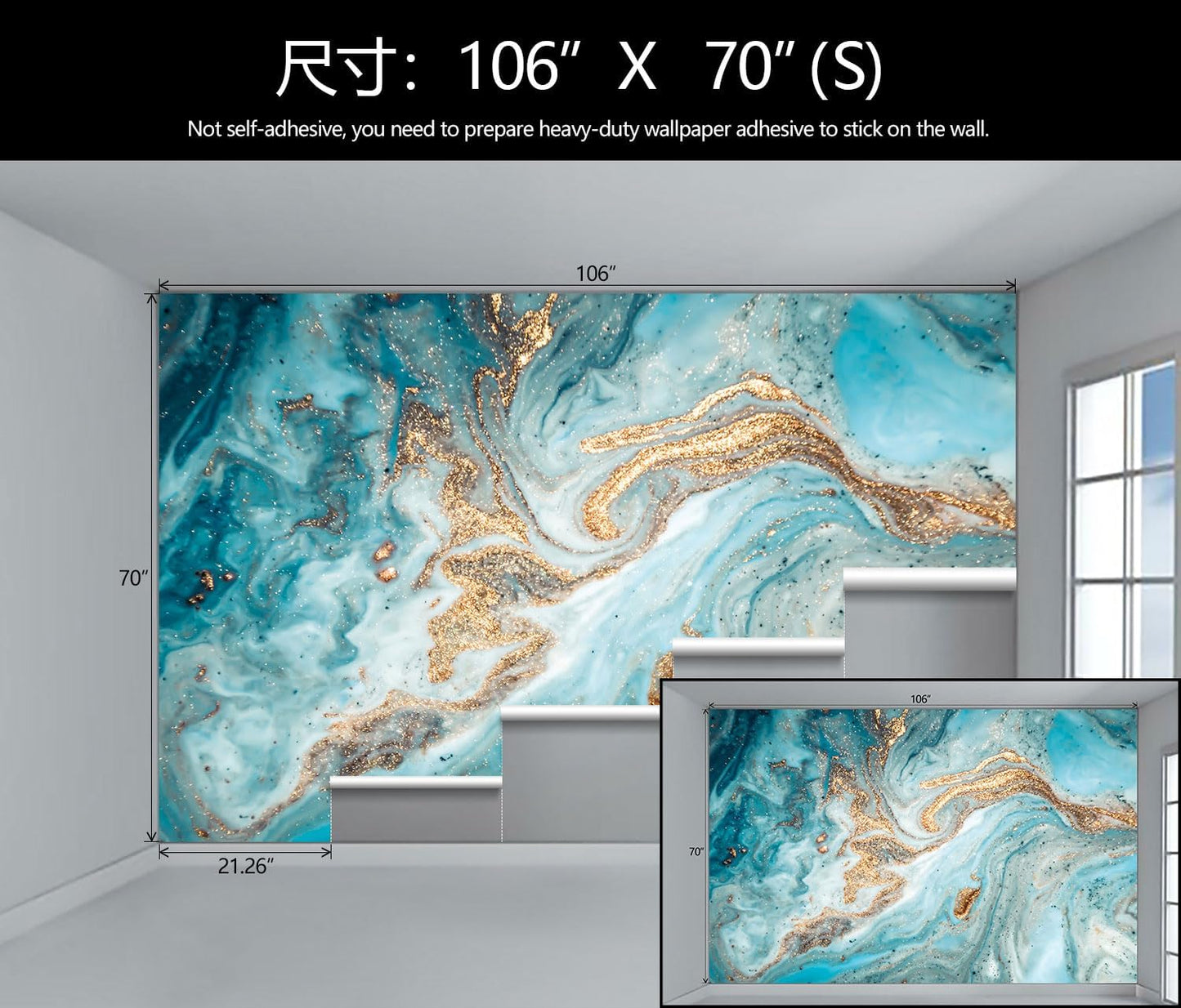 WFBHUA-Green and Gold Marble Wallpaper Abstract Art Photo Wall Murals for Living Room Bedroom (Not Peel and Stick)