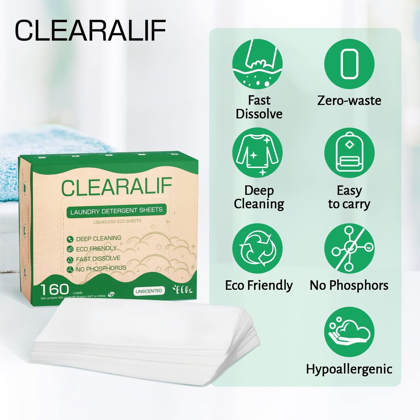 CLEARALIF Laundry Detergent Sheets up to 160 Loads (80sheets), Unscented, Laundry Detergent Strips Eco Friendly & Hypoallergenic - Décor Diaries