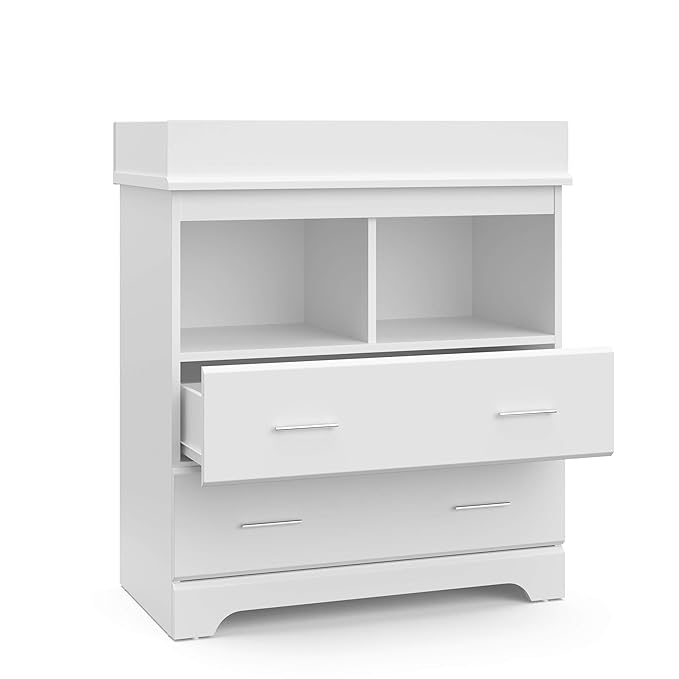 Storkcraft Brookside 2 Drawer Changing Table Dresser (White) – GREENGUARD Gold Certified Baby Dresser with Changing Table Top, Baby Changing Table Dresser, Includes Interlocking Drawer System
