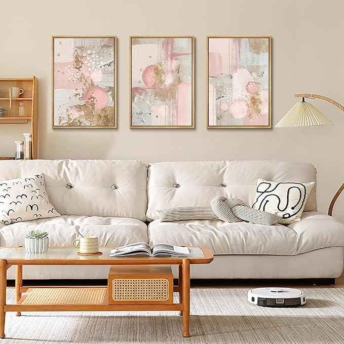 3Pcs Pink and Gold Canvas Wall Art Abstract Posters Print Geometric Pictures Decor for Living Room Bedroom Bathroom Home Decoration UnFramed