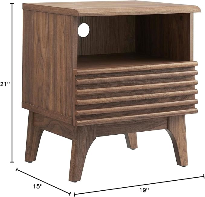 Modway Render Mid-Century Modern, One-Drawer Nightstand, Walnut
